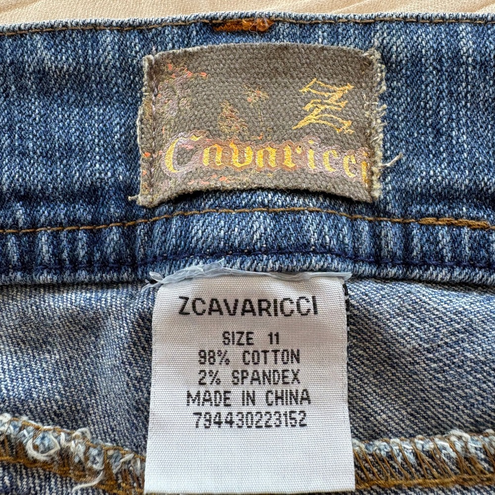 Z Cavaricci Juniors Y2K Mid Rise Straight Leg Med Wash Jeweled Jeans Sz 11 - Picture 9 of 11